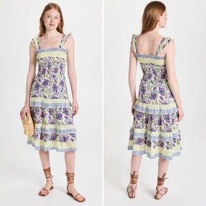 Alicia Bell Christine Sleeveless Tiered Ruffle Smocked Midi Dress Floral Small